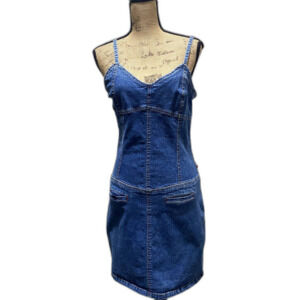 Vintage Y2K Tommy Hilfiger Denim Mini Dress Fitted Stretch Americana Size Large